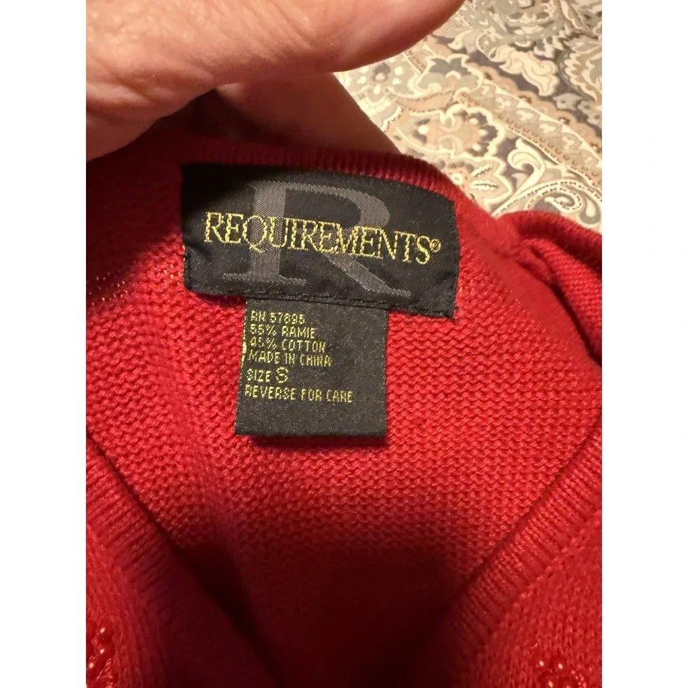 Vtg Sweater Vest Red Floral Embroidery Buttons‎ Beaded 80s 90s Granny Cottage PM